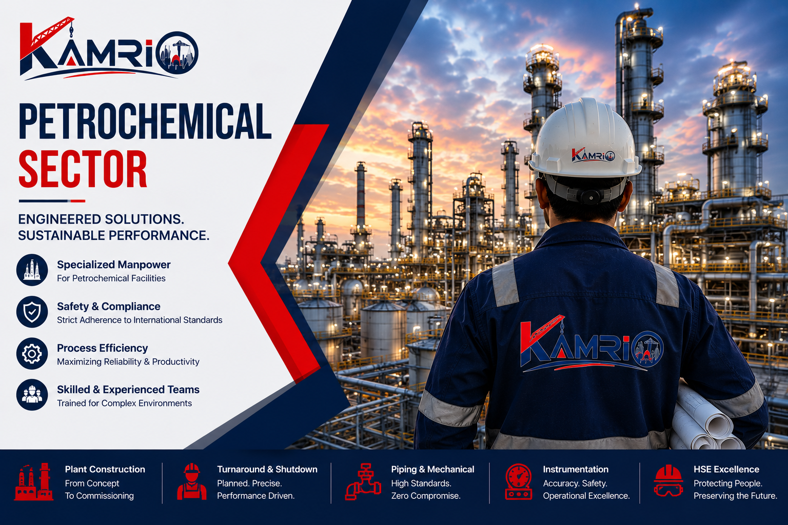 Petrochemical industry expertise at sunset